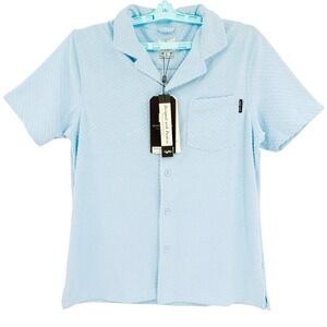 SCOTT JAMES England Mens Blue Shirt Size L Textured Short Sleeve Button Down NWT